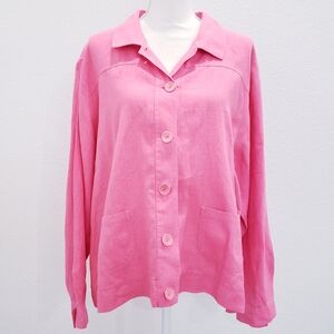 FLAX Pink Button Down Collard Light Weight Linen Jacket Size Large